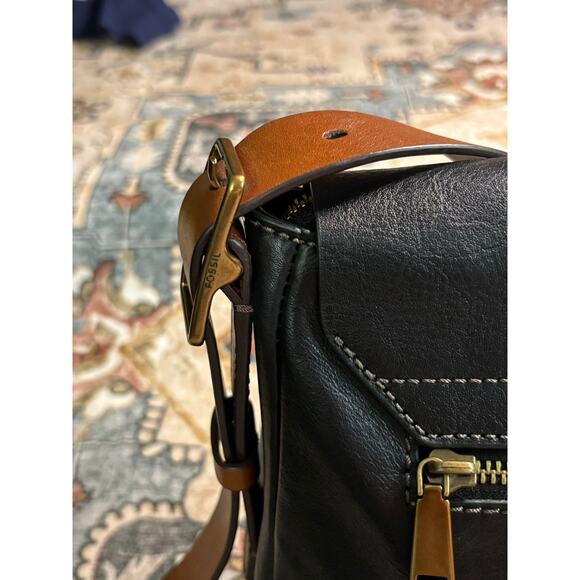 Fossil Crossbody Satchel Purse Medium Tote Black Leather Rocker Bag - Picture 6 of 14